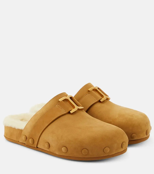 Chloé Marcie suede and shearling slippers | LYBSTORE