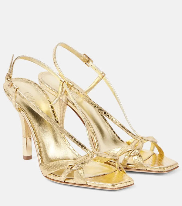 Chloé Nour snake-effect metallic leather sandals | LYBSTORE