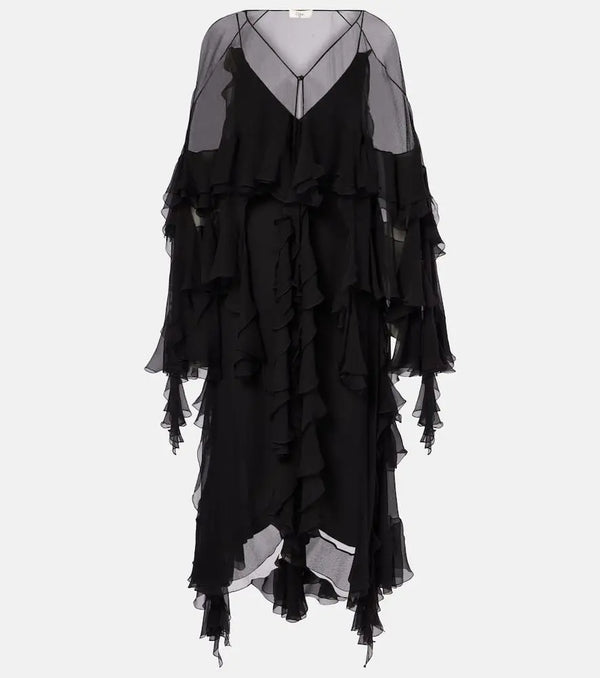 Chloé Ruffled silk muslin midi dress | LYBSTORE