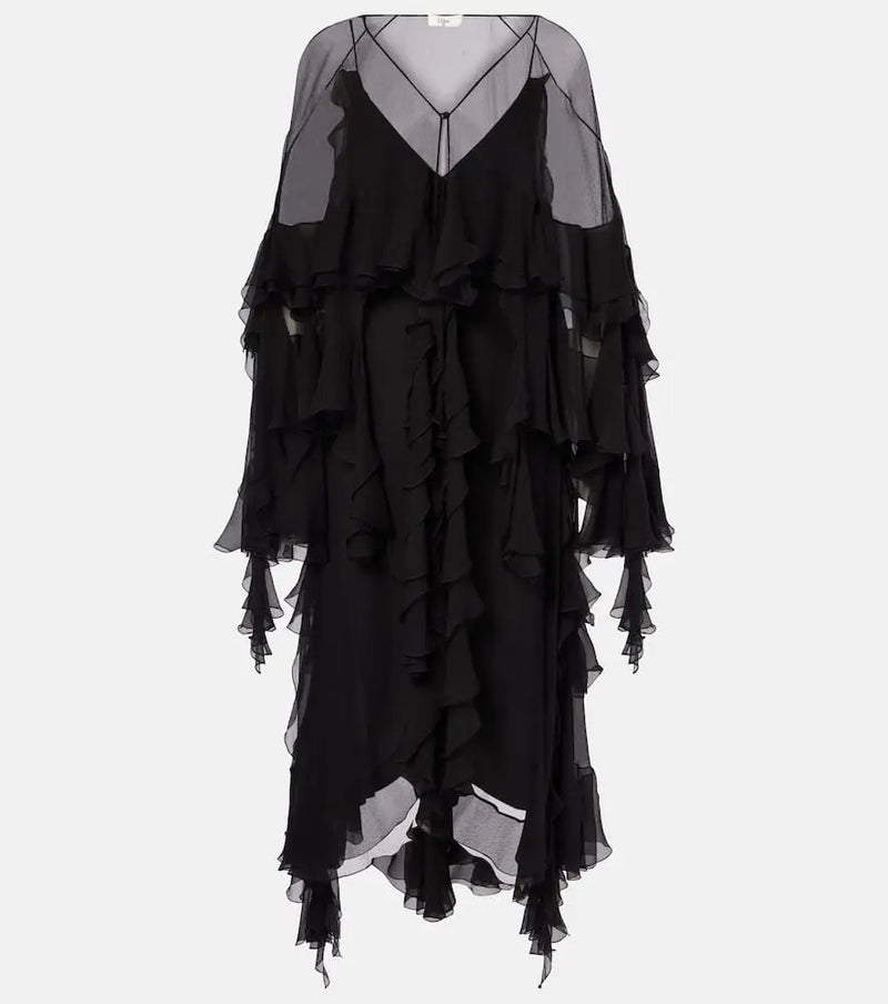 Chloé Ruffled silk muslin midi dress | LYBSTORE