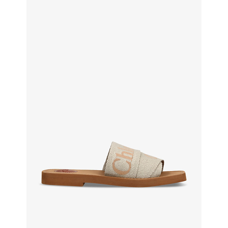 Chloe Woody logo-embroidered linen mules | LYBSTORE