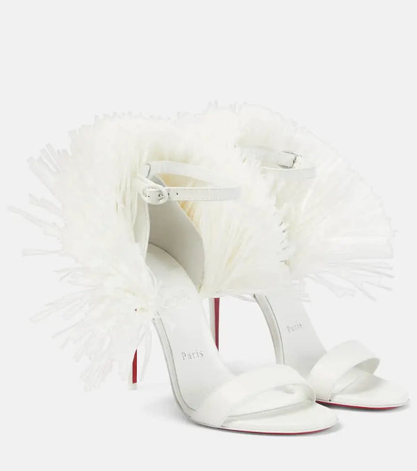 Christian Louboutin Bridal Loubigirl 100 raffia-trimmed leather sandals | LYBSTORE