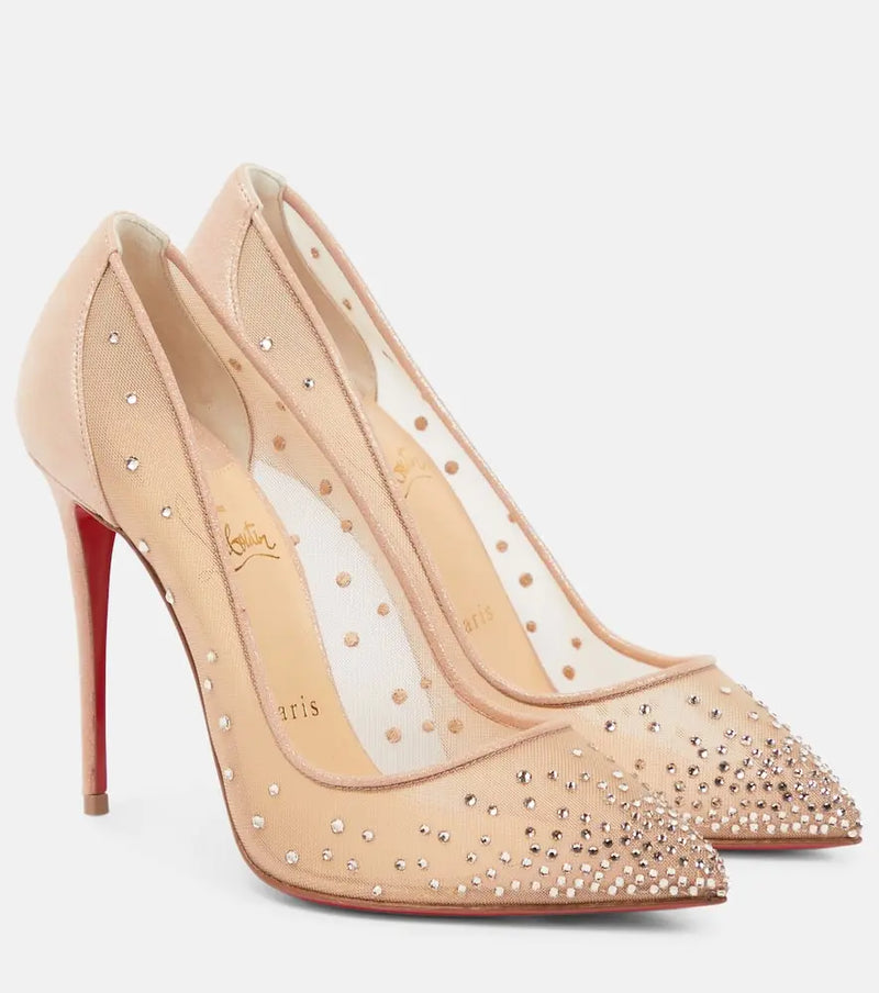 Christian Louboutin Follies Strass embellished mesh pumps | LYBSTORE