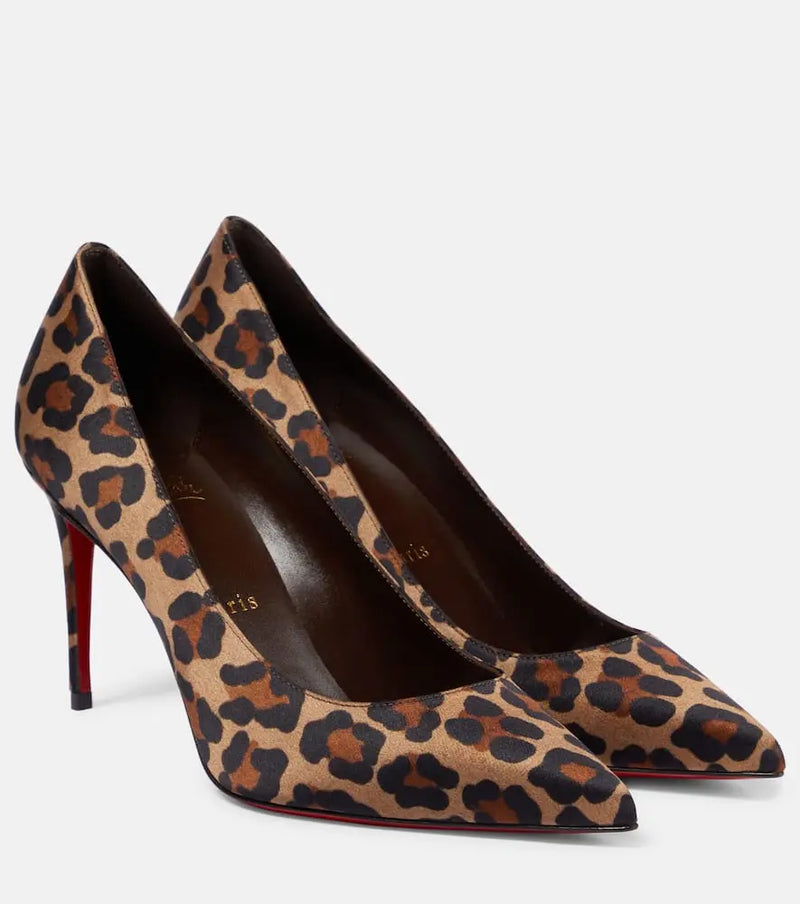 Christian Louboutin Kate 85 leopard-print satin pumps | LYBSTORE