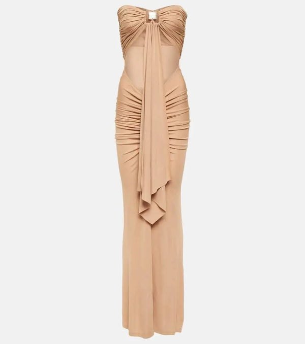 Christopher Esber Ring-detail ruched cutout maxi dress | LYBSTORE