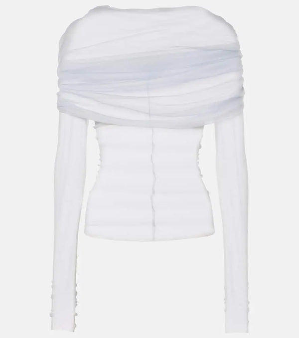 Christopher Esber Veiled off-shoulder silk tulle top | LYBSTORE