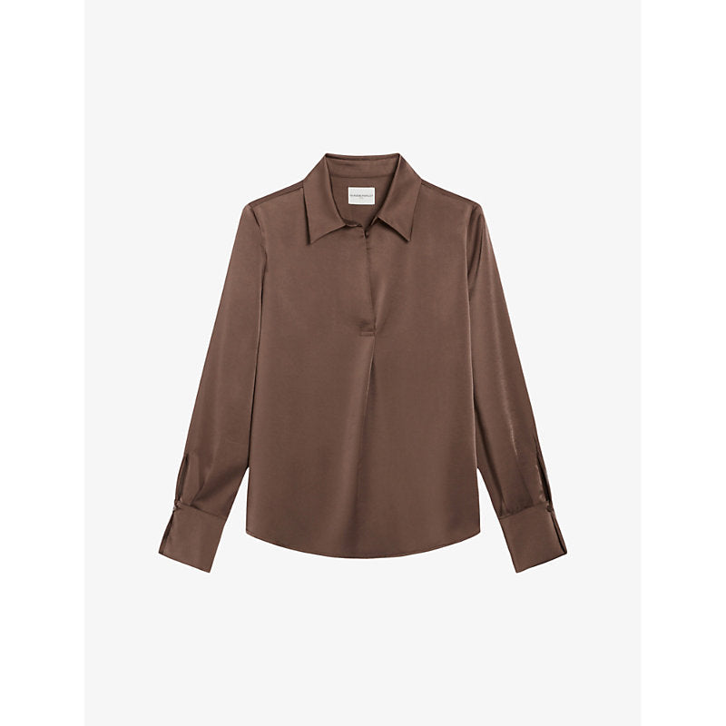 Womens Claudie Pierlot Collar V-neck satin shirt