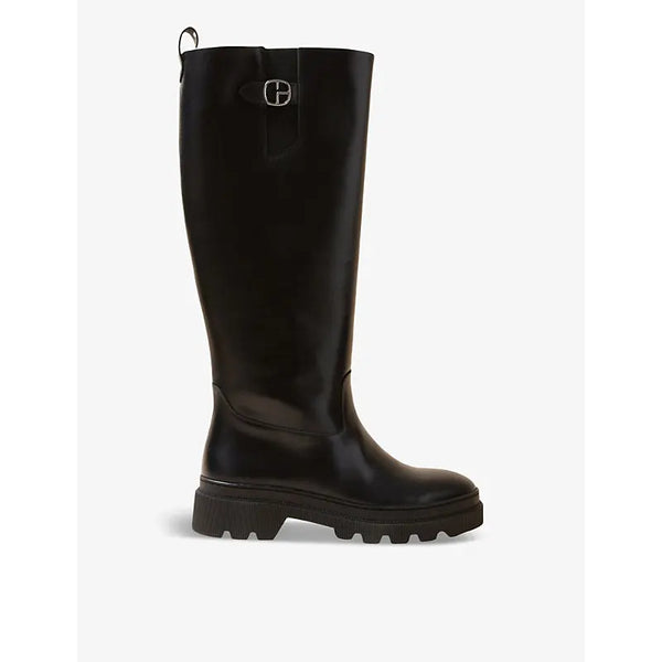 Claudie Pierlot Logo-embellished flat leather knee-high boots