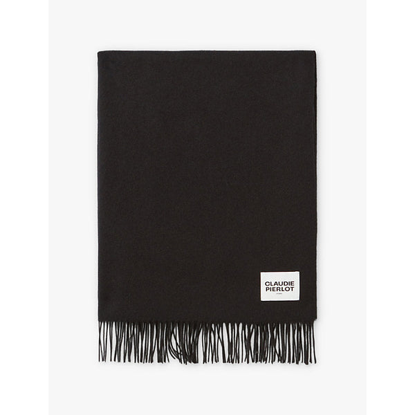 Womens Claudie Pierlot Logo-patch fringed-edge wool scarf