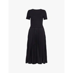 Womens Claudie Pierlot Pleated-skirt short-sleeve cotton-blend midi dress