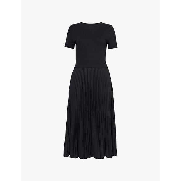 Womens Claudie Pierlot Pleated-skirt short-sleeve cotton-blend midi dress