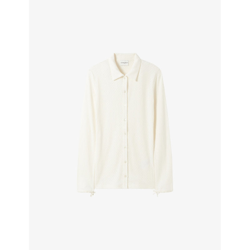 Womens Claudie Pierlot Shirt-collar long-sleeve ribbed cotton cardigan