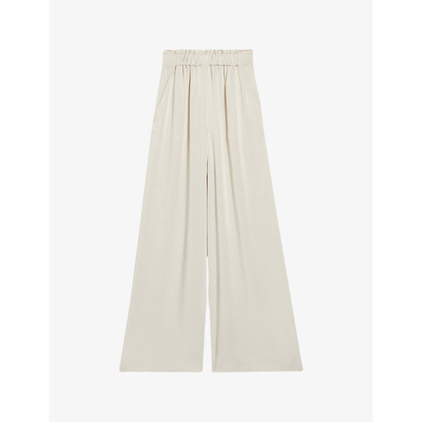 Womens Claudie Pierlot Smocked-waistband wide-leg satin trousers