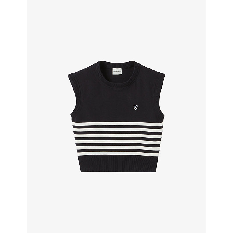 Womens Claudie Pierlot Striped dog-embroidered knitted vest