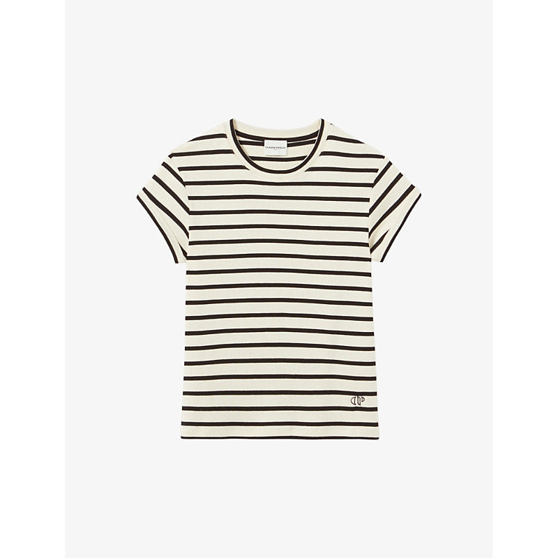 Womens Claudie Pierlot Striped short-sleeved cotton-jersey T-shirt