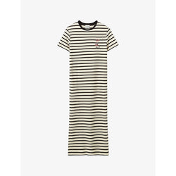 Womens Claudie Pierlot Striped short-sleeved cotton-jersey maxi dresss