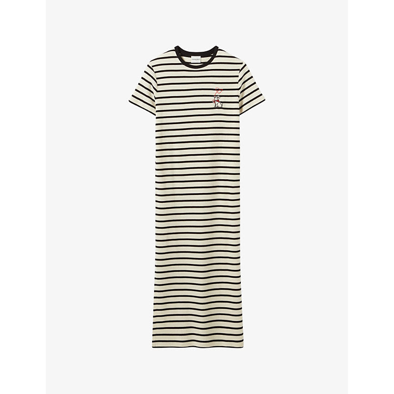 Womens Claudie Pierlot Striped short-sleeved cotton-jersey maxi dresss