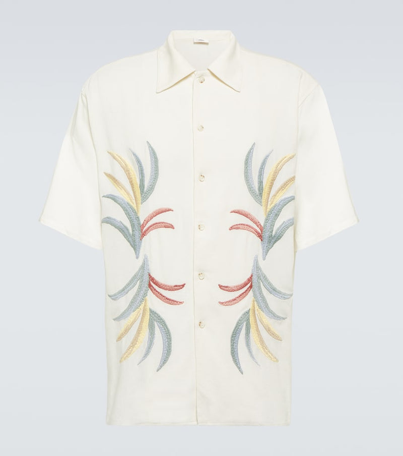 Commas Embroidered linen and cotton bowling shirt