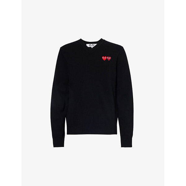 Mens Comme De Garcon Play Heart-appliqué V-neck wool-knit jumper