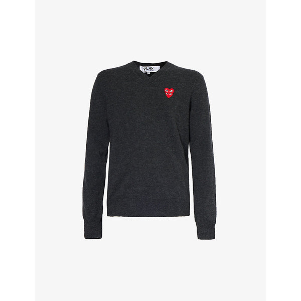  Comme De Garcon Play Heart-appliqué crewneck wool-knit jumper