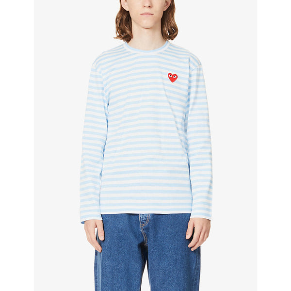 Mens Comme Des Garcons Play Heart-appliqué striped cotton-jersey top