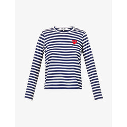 Comme Des Garcons Play Heart-embroidered striped cotton-jersey top | LYBSTORE