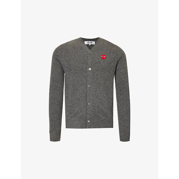 Mens Comme Des Garcons Play Logo-embroidered V-neck wool cardigan