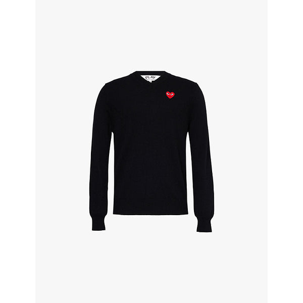 Mens Comme Des Garcons Play Logo-patch V-neck wool jumper