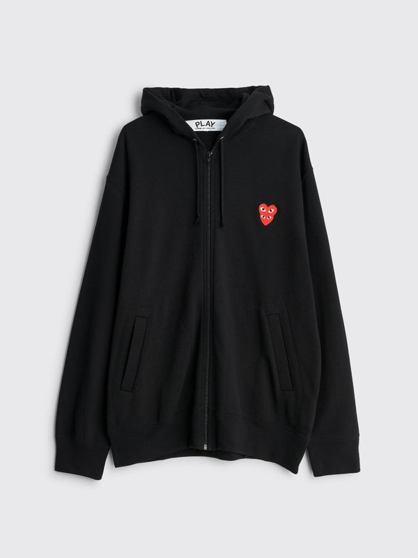 Comme des Garcons Play Double Heart Hooded Zip Sweatshirt Black