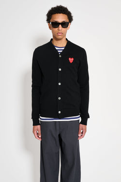 Comme des Garcons Play Double Heart Knitted Cardigan Black