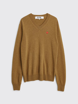 Comme des Garcons Play Mini Heart V-Neck Knit Sweater Brown