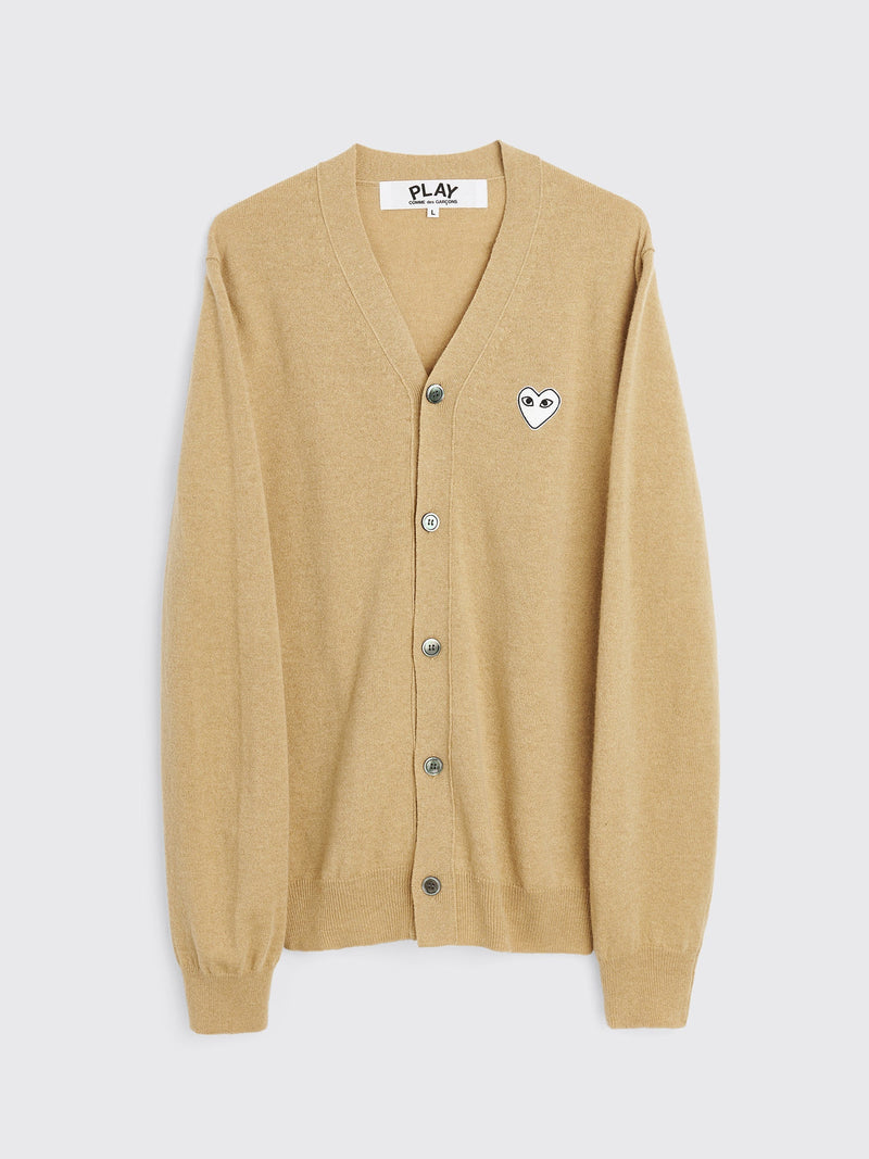 Comme des Garcons Play Small Heart Knitted Cardigan Light Camel