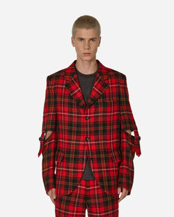 Comme Des Garçons Black Tartan Elbow Buckle Detail Jacket Red