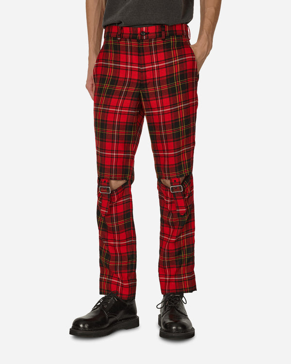 Comme Des Garçons Black Tartan Knee Buckle Detail Pants Red