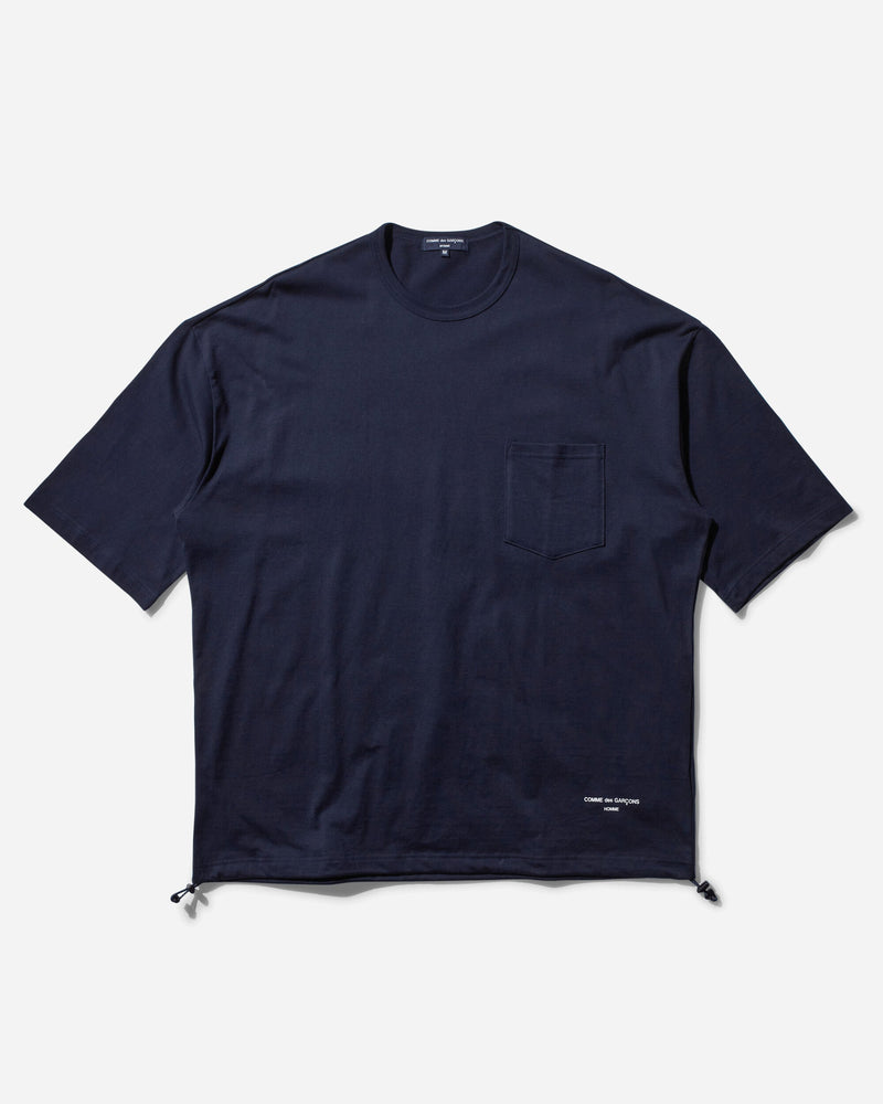 Comme Des Garçons Homme Men s Oversized Drawstring Logo T-Shirt Navy