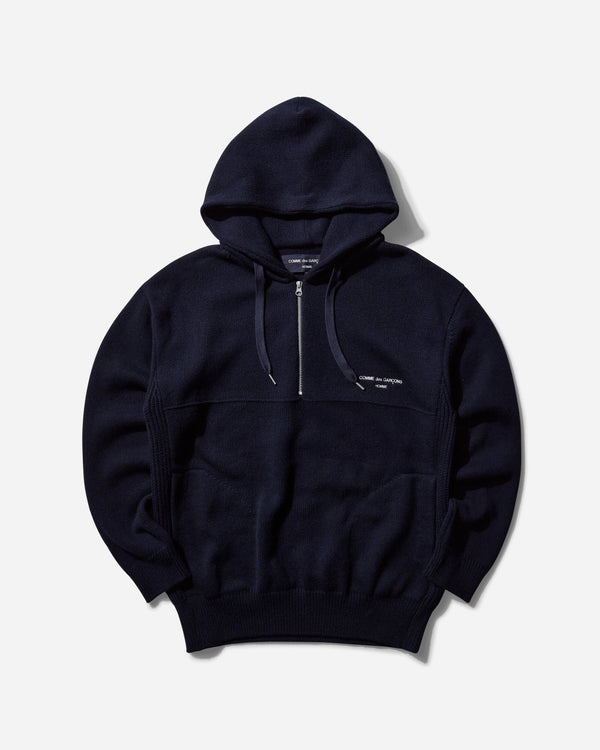 Comme Des Garçons Homme Men s 1/2 Zip Wool Hoodie Navy