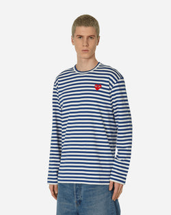 Comme Des Garçons Play Heart Striped Longsleeve T-Shirt Navy