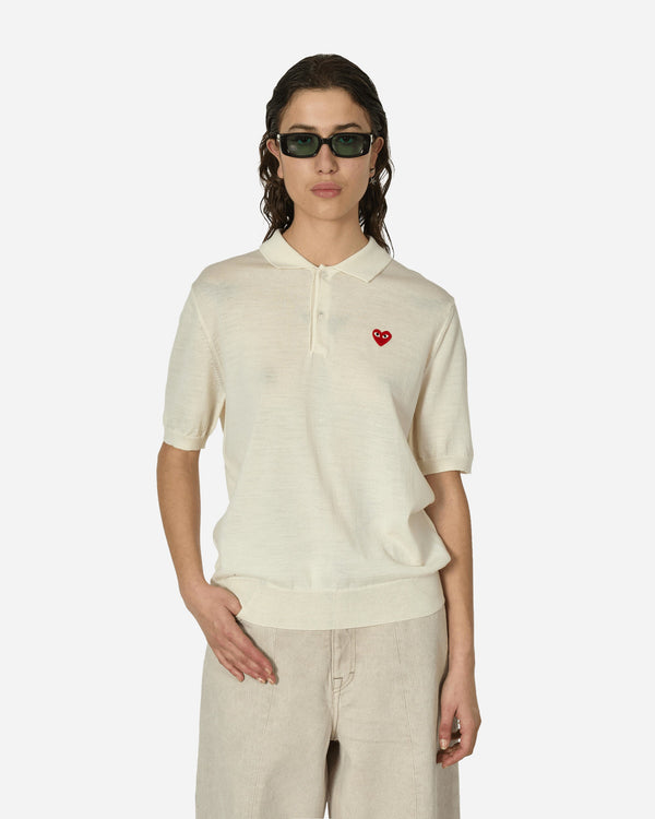 Comme Des Garçons Play Red Heart Polo Sweater Off White