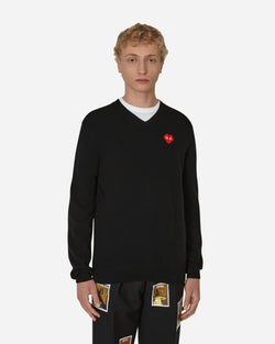 Comme Des Garçons Play Invader Heart V-Neck Sweater Black