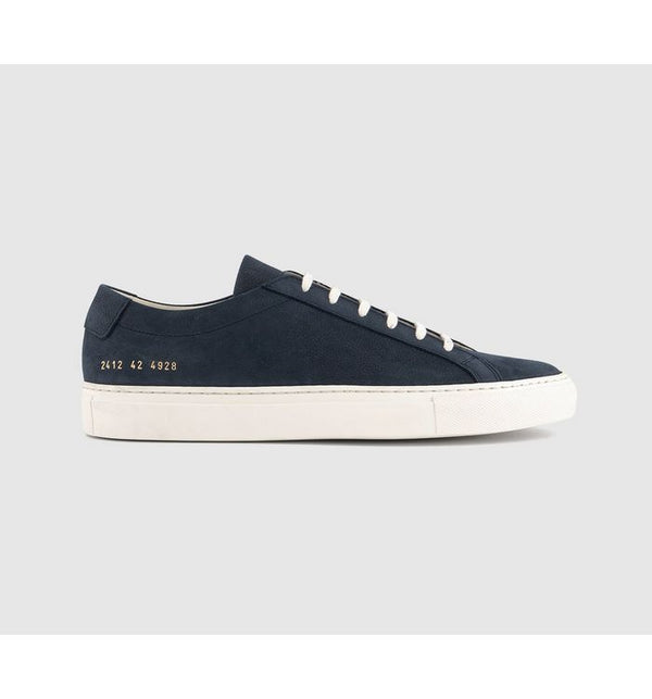 Common Projects Mens Achilles Low Nubuck Navy White In Blue