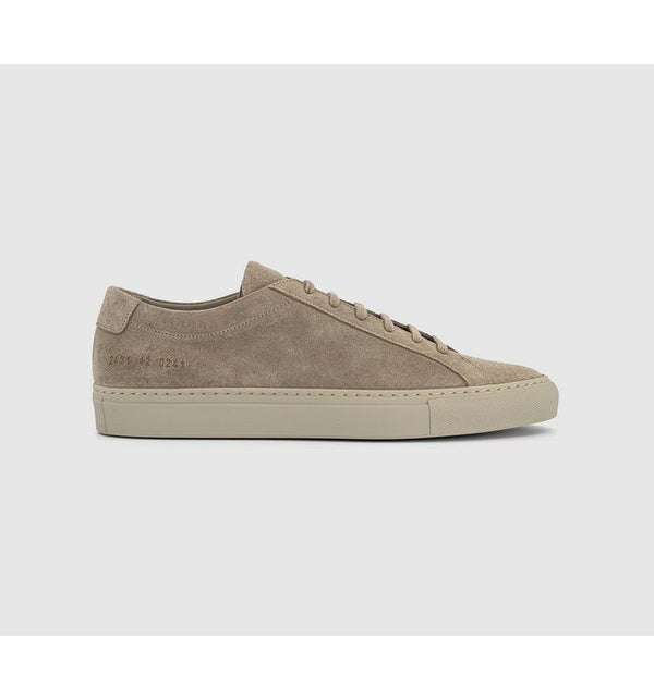 Common Projects Mens Achilles Low Suede Trainers Taupe In Natural