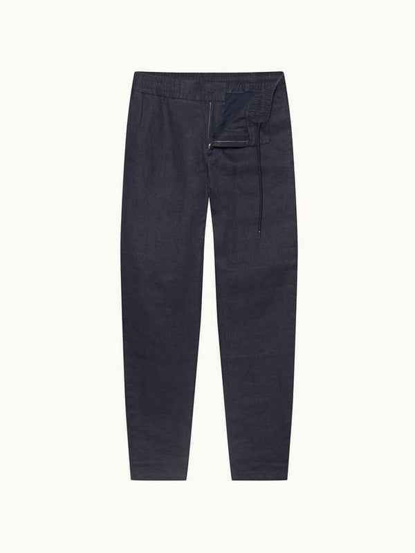 Cornell Linen - Night Iris Tapered Leg Washed Linen Trousers