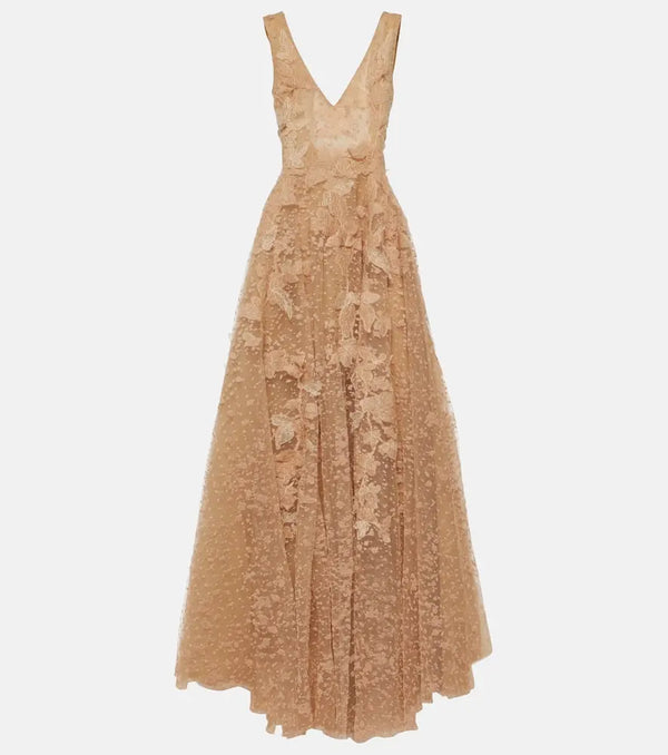 Costarellos Appliqué tulle gown | LYBSTORE