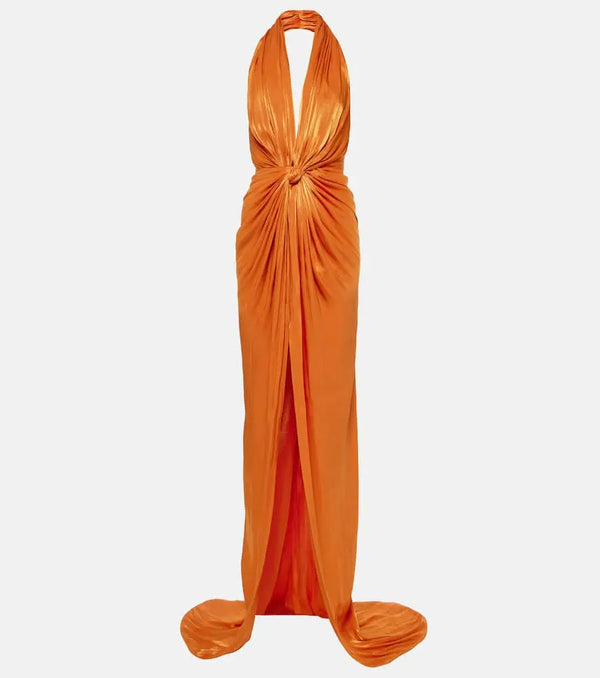 Costarellos Colette gathered halterneck silk gown | LYBSTORE