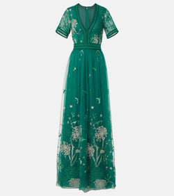 Costarellos Floral embroidered gown