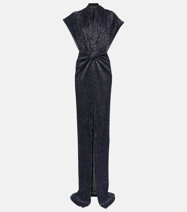 Costarellos Gathered metallic plissé gown | LYBSTORE