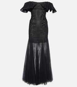 Costarellos Ruffled lace and tulle gown | LYBSTORE