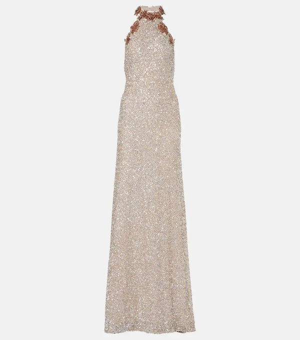 Costarellos Trinity sequined halterneck gown | LYBSTORE