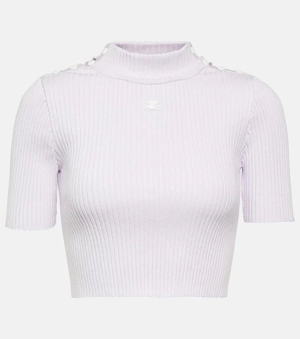 Courrèges Logo ribbed-knit crop top