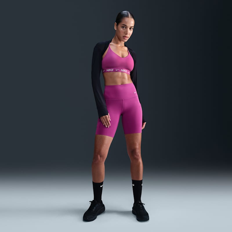 Shorts de ciclismo con bolsillos de 20 cm de tiro alto y media sujeción para mujer Nike Universa - Morado